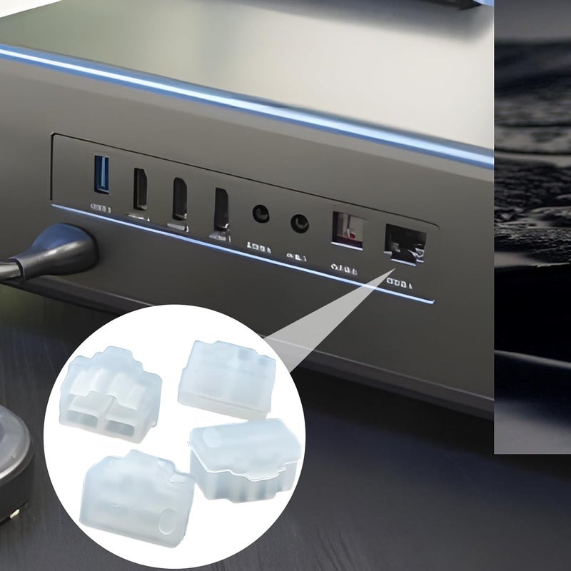 Moicstiy 25 قطعة غطاء غبار إيثرنت، سدادات سيليكون مضادة للغبار RJ45 - لحماية وتأمين المنافذ الأنثوية للمفاتيح، أجهزة التوجيه، ومحولات الوسائط (شفاف) - Image 5